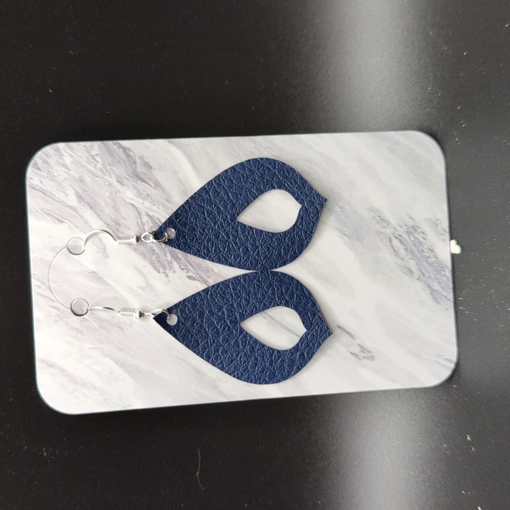Blue faux leather earrings